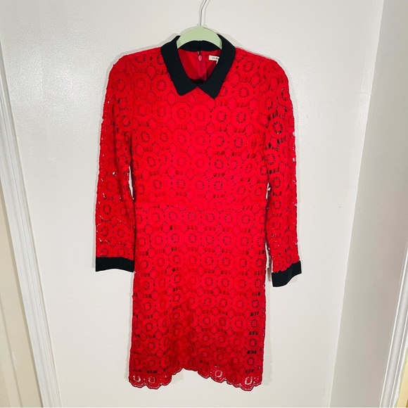 JessaKae Peter Pan Floral Crochet Dress Red Black Retro Modest Whimsigoth - Picture 2 of 10